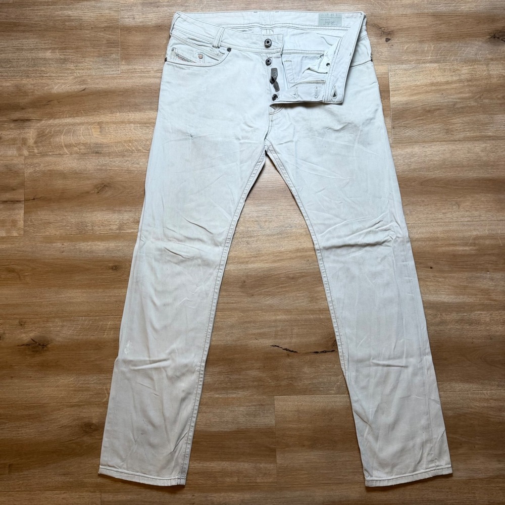 Diesel Iakop Jeans Mens 31x32 Off-White Regular Slim-Tapered Denim Wash 0824H